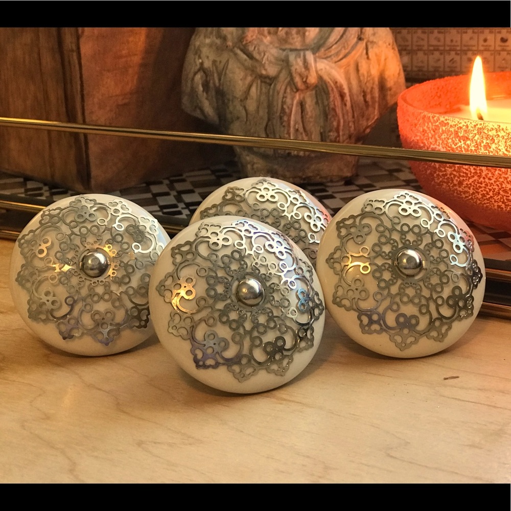Boho-style ceramic drawer handles.